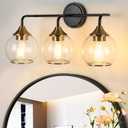 Gold 3-Lights Vanity Light Modern Vanity Lights for Bathroom Over Mirror ,Brushed Brass Bathroom Light Fixtures, Farmhouse Wall Sconces with Clear Glass Shade for Mirror Living Room Hallway (Black)