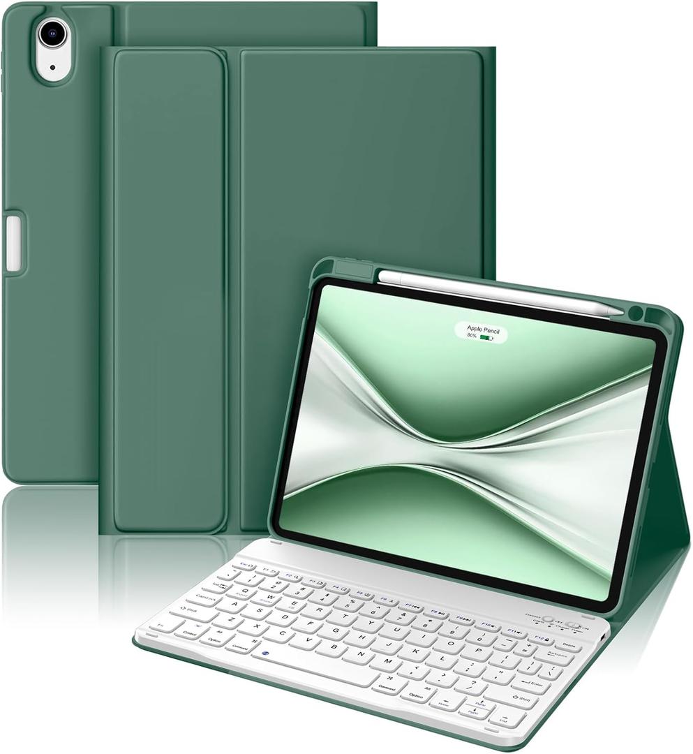 Wenlaty Keyboard Case for iPad Air 11-inch Case with Keyboard (M3/M2, 2025/2024) & Air 5th/4th Gen 10.9'' - Detachable Wireless, Thin & Light Cover with Pencil Holder for iPad Air 11-inch, Pine Green