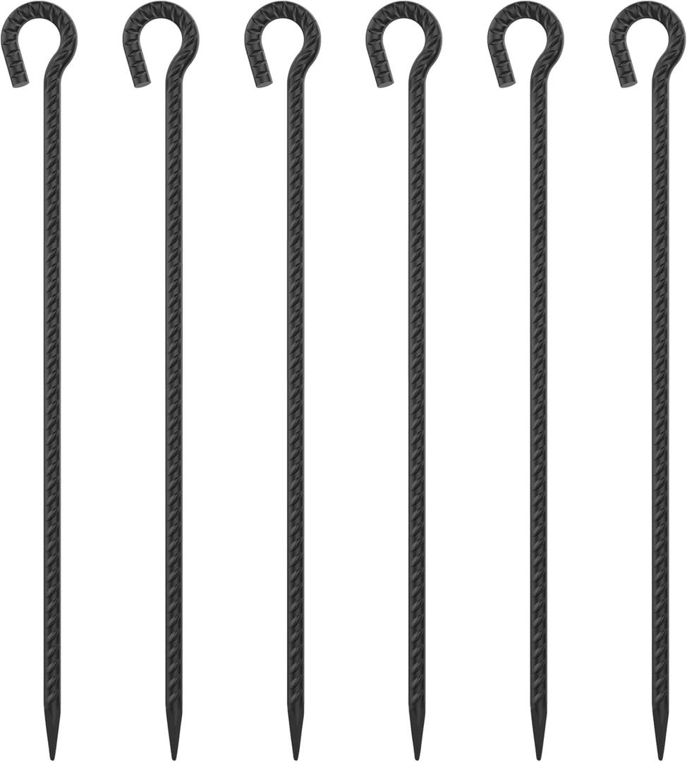 Rebar Stakes with Loop 36 Inch, 6 Pack Steel Tent Stakes Heavy Duty 1/2 Inch Diameter Metal Tree Stakes and Supports Rope Stakes for Garden Path, Walkway, Trampoline and Canopies (Black) (Q-36"x1/2"-6pcs, Q Shape-Black)