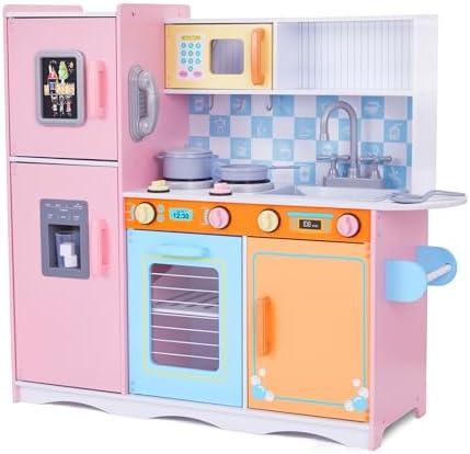 Lil' Jumbl Kids Kitchen Playset, Wooden Kitchen, Ice Dispenser, Colorful | Clicking Knobs, Play Phone & Towel Rack, Toddler Kitchen, Wooden Play Kitchen, Ages 3 and Up