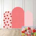 Red Plaids Sweet Strawberries Arch Backdrop Cover Double-Sided Arch Stretchy Cover Berry First Pink Birthday Party Girls Baby Shower Parties Decors (2.6X6ft,GX-233)