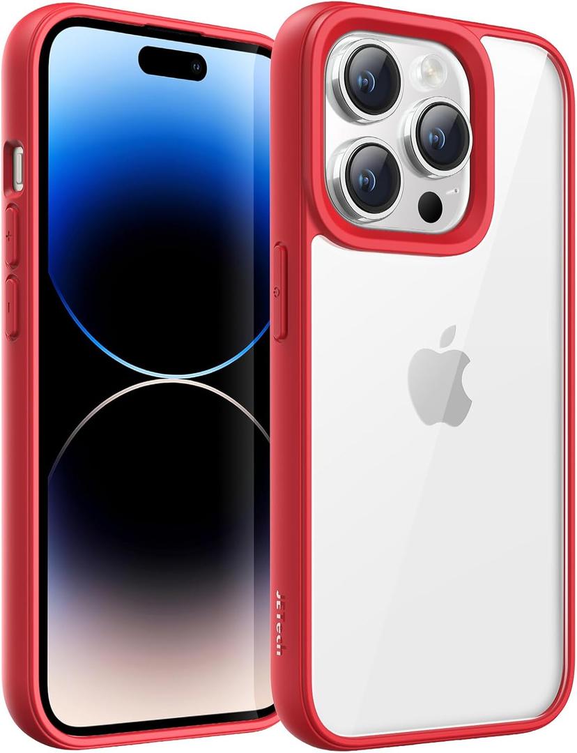 JETech Case for iPhone 14 Pro 6.1-Inch, Shockproof Phone Bumper Cover, Solid Color Matte TPU Frame, Anti-Scratch Clear Back (Red)