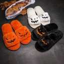Halloween Pumpkin Cozy Slippers Spooky Comfy Autumn Winter Slippers, Fuzzy Plush Winter Indoor Outdoor (Black)