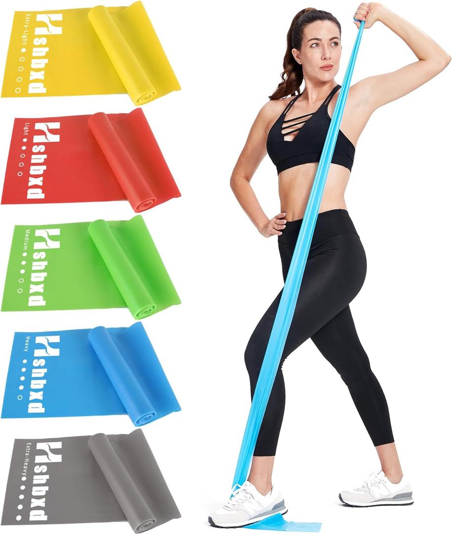 Resistance Bands for Working Out, Physical Therapy Bands, Latex Free Elastic and Exercise Bands Set for Stretching, Suitable for Rehab, Yoga, Pilates, Gym, Home Exercise (Five Colors 5-80lbs)