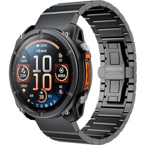 LULULOOK Titanium Band for Garmin Watch Fenix 8 51mm/7X/6X/5X Plus, 26mm Titanium Metal Repalcement Band for Garmin Watch Tactix/ quatix 8 51mm, epix Pro (Gen 2) 51mm, DLC Coating and Butterfly Clasp,Black
