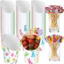 LemonRoad 250 Pcs Easter Charcuterie Cups with Sticks Included 50 Pcs 14 oz Disposable French Fry Cups 200 Bunny Egg Cocktail Picks Paper Appetizer Snack Bowls for Easter Party Supplies Decorations