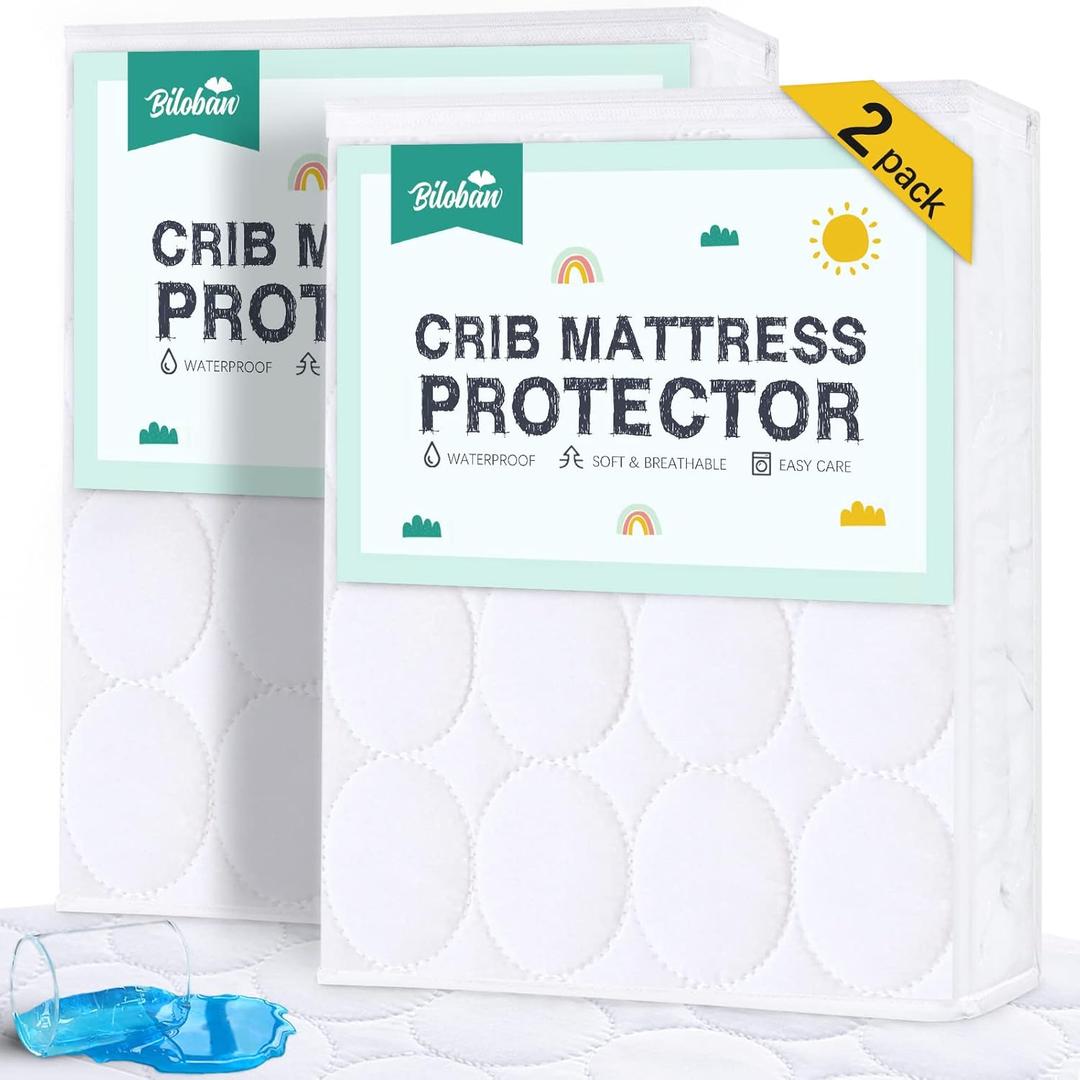 Crib Mattress Protector Sheets Waterproof 2 Pack, Quilted Crib Mattress Pad Cover Fitted Fits for Toddler Bed Mattress, White, 52 x 28 Crib Mattress Protector Sheets Waterproof 2 Pack, Quilted Crib Mattress Pad Cover Fitted Fits for Toddler Bed Mattress, White, 52 x 28
