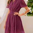 PRETTYGARDEN Womens 2026 Summer Short Dress V Neck Short Sleeve A Line Hollow Out Lace Cute Casual Beach Party Spring Dresses (S)