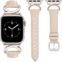 Minyee Leather Bands Compatible with Apple Watch Band 38/40/41/42/44/45/46/49mm Women, Slim Thin Dressy Designer Strap with C-Shape Metal Buckle for iWatch Series 11 10 9 8 7 6 5 4 SE/Ultra 3 2 1