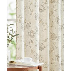 jinchan Linen Curtains Floral Curtain 50x 84 Inch Length for Living Room Bedroom Light Filtering Rod Pocket Back Tab Jacobean Curtains Flax Linen Texture Window Drapes Set 2 Panels Taupe on Linen