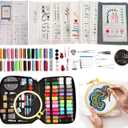 Losaria 100 PCS Complete Embroidery Stitch Kit with Includes Step-by-Step Instructions, Hoops, Threads, Needles & Fabric, All-in-One Portable Starter Set for Adult Beginners & DIY Craft Enthusiasts