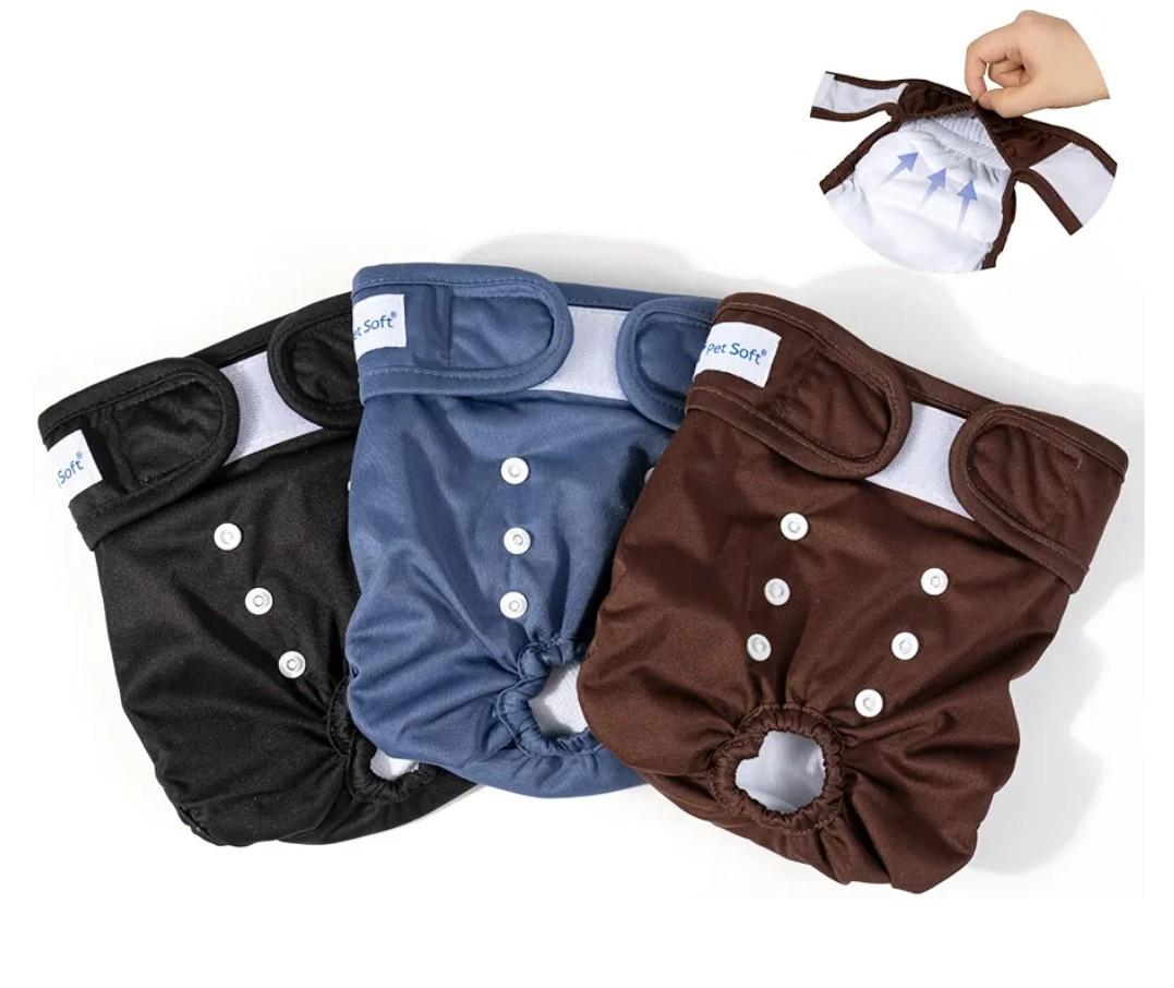 Pet Soft Washable Female Diapers (3 Pack) Female Dog Diapers, Comfort Reusable Doggy Diapers for Girl Dog in Period Heat (Deep Set, S)