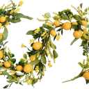 TEMPUS 5.4 Ft Artificial Lemon Garland Spring Summer Faux Yellow Fruit Garlands with Greenery for Home Door Wall Mantle Wedding Holiday Party Table Decorations
