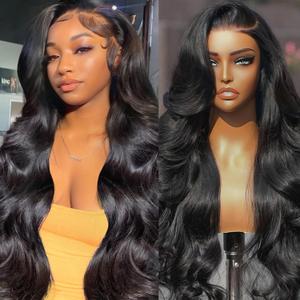 PYY 34 Inch Deep Wave Lace Front Wigs Human Hair 200 Density Deep Wave Wig 13x4 HD Lace Frontal Wigs for Women Glueless Wigs Pre Plucked with Baby Hair
