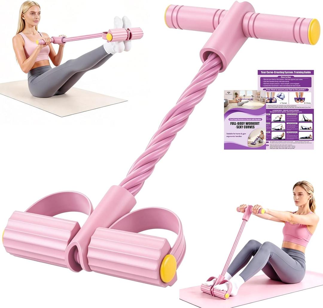 Wysperix Foot Pedal Resistance Bands with Handles, 6-Tube Multifunction Exercise Bands, Durable Home Gym Fitness Equipment for Women & Men to Tone Abs, Core, Legs, Arms, Waist, Pink