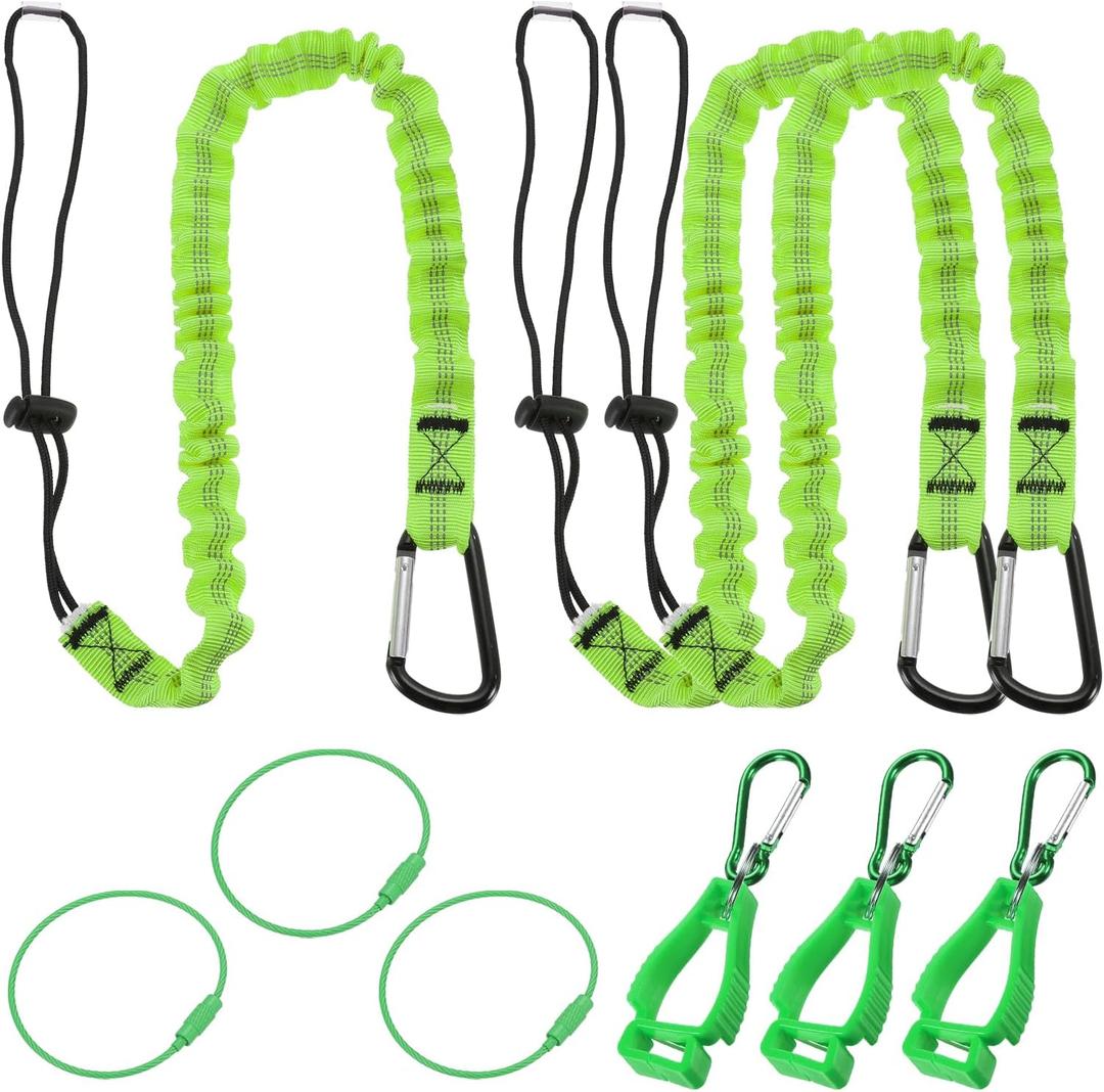 MECCANIXITY Retractable Tool Lanyard 3ft with Aluminum Buckle and Adjustable Loop End, Included Glove Clamps and Keychains, Fall Protection Tools Leash for Hand Tools, Green 3 Pack