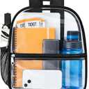 Oraben Clear Backpack Stadium Approved, 12 x 6 x 11 in, Small Transparent Backpack for Concerts, Sports Events, Festivals, Travel, Waterproof PVC, Adjustable Straps, Women Men (Black)