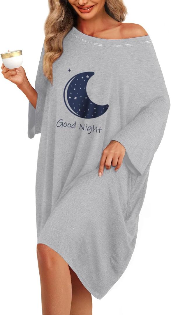 KFUBUO Plus Size Nightgowns for Women Oversized Sleep Tshirts Dress Short Sleeves Sleepwear With Pocket Fit S-5XL