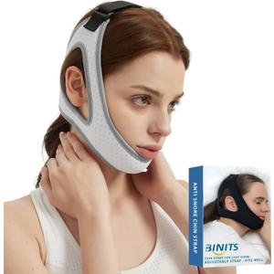 Chin Strap for CPAP User - Adjustable Snore Stopping Device Face Mask Bandage Keeping Mouth Closed - Better Night's Sleep No Dry Mouth Nasal Breathing (Gray)