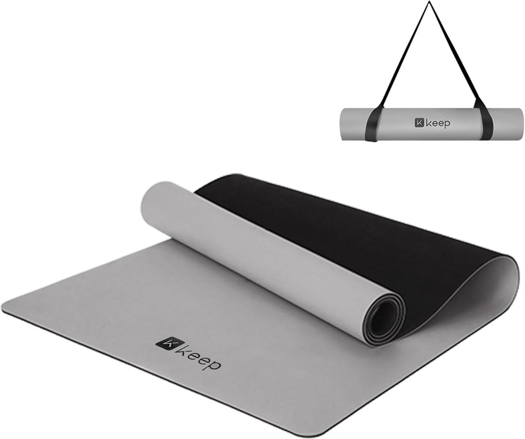 KEEP Professional Yoga Mat for Women and Men, 5mm Non-Slip Natural Rubber for Superior Grip, Eco-Friendly, Premium 72"x26" Exercise Mat for Pilates, and Fitness Workouts, Grey