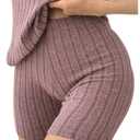 SOLY HUX Women's Pajama Bottom Ribbed Knit Casual Skinny Lounge Shorts Sleepwear Dusty Pink X-Large