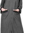 PAVILIA Premium Womens Robe Housecoat, 3/4 Sleeves Zip Up Nightgown For Women Pockets, Soft Bathrobe Zipper Loungewear Dress, Size S/M (Gray)