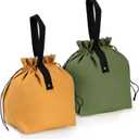 Yesland 2 Pack Reusable Lunch Bag, Canvas Insulated Lunch Handbag Tote Bag with Handle and Drawstring Closure Foldable and Lightweight Lunch Box for Work, Office, Picnic, Travel, Yellow, Green