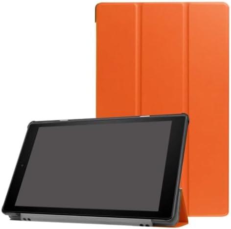 ZZOUGYY Tablet Cover for Amazon Kindle Fire HD10 7th 9th Generation(2017/2019 Release), Ultra Slim Folio Stand Lightweight Leather Case for Kindle Fire HD 10 7th 9th Gen 10.1" (KST-Orange)