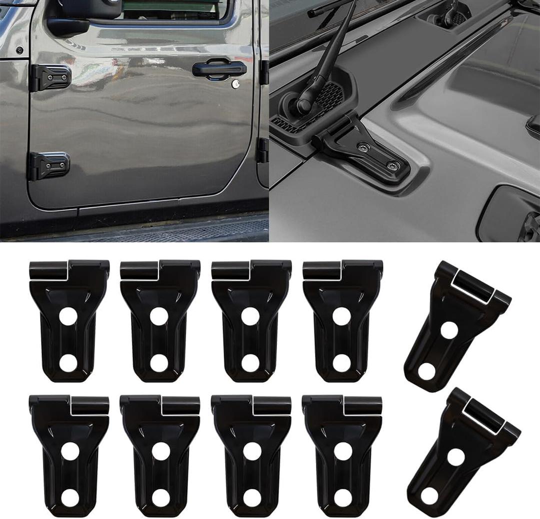 Door Hinge Cover & Engine Hood Hinge Cover Trim Exterior Accessories for 2018-2023 Jeep Wrangler JL JLU Sport Sahara Freedom Rubicon Unlimited Gladiator JT 2 Door 4 Door, 10Pcs