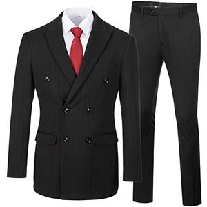 Mens Suits Slim Fit 3 Piece Double Breasted Tuxedo Suit Jacket Vest Pants Set for Wedding Prom, XL