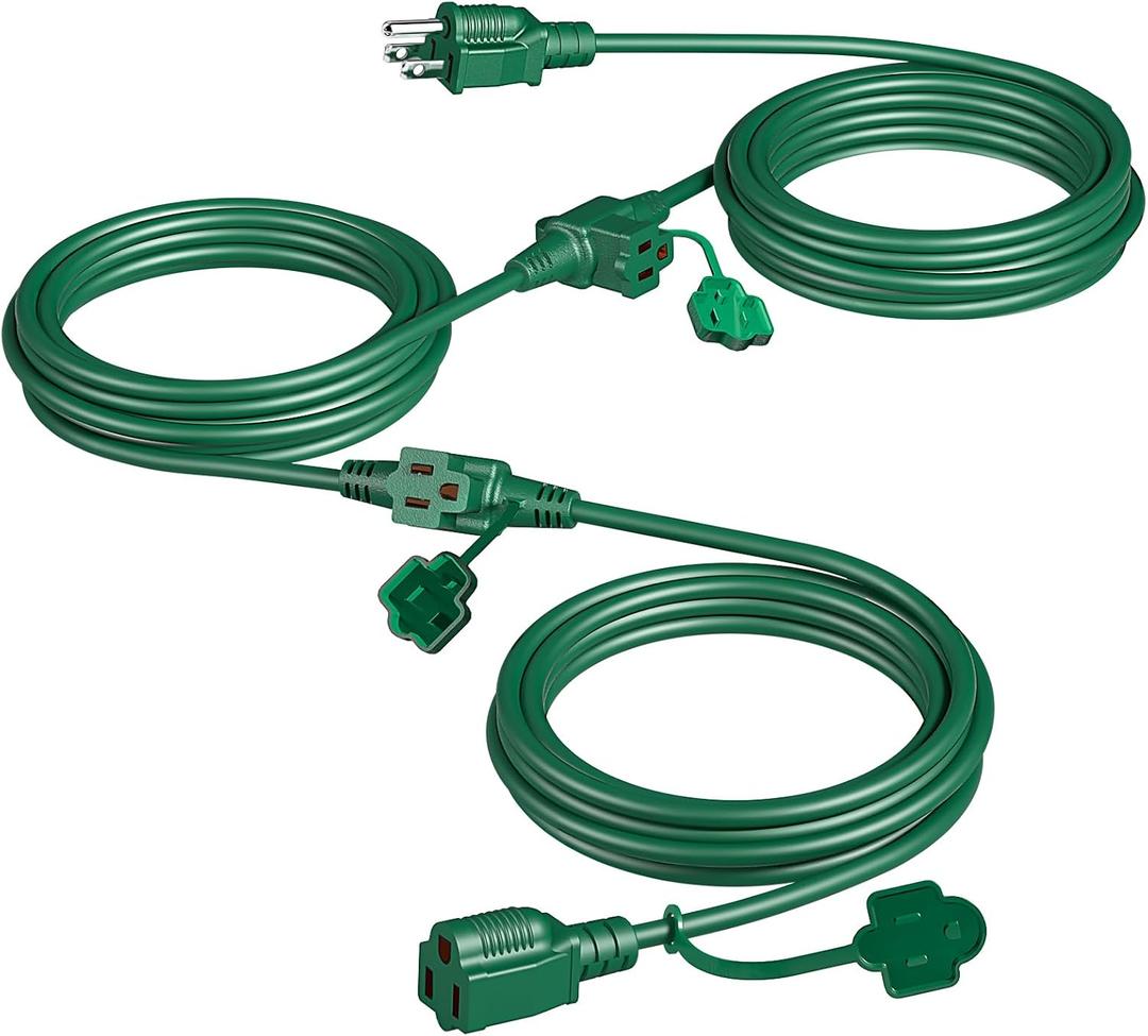 Eversimpleinc Outdoor Extension Cord with Multiple Outlets, (25FT 3 Outlets) Evenly Spaced with Weatherproof Cover, Ideal for Christmas Decoration Garden Patio Lights, 16AWG/3C SJTW, ETL Listed (Green)