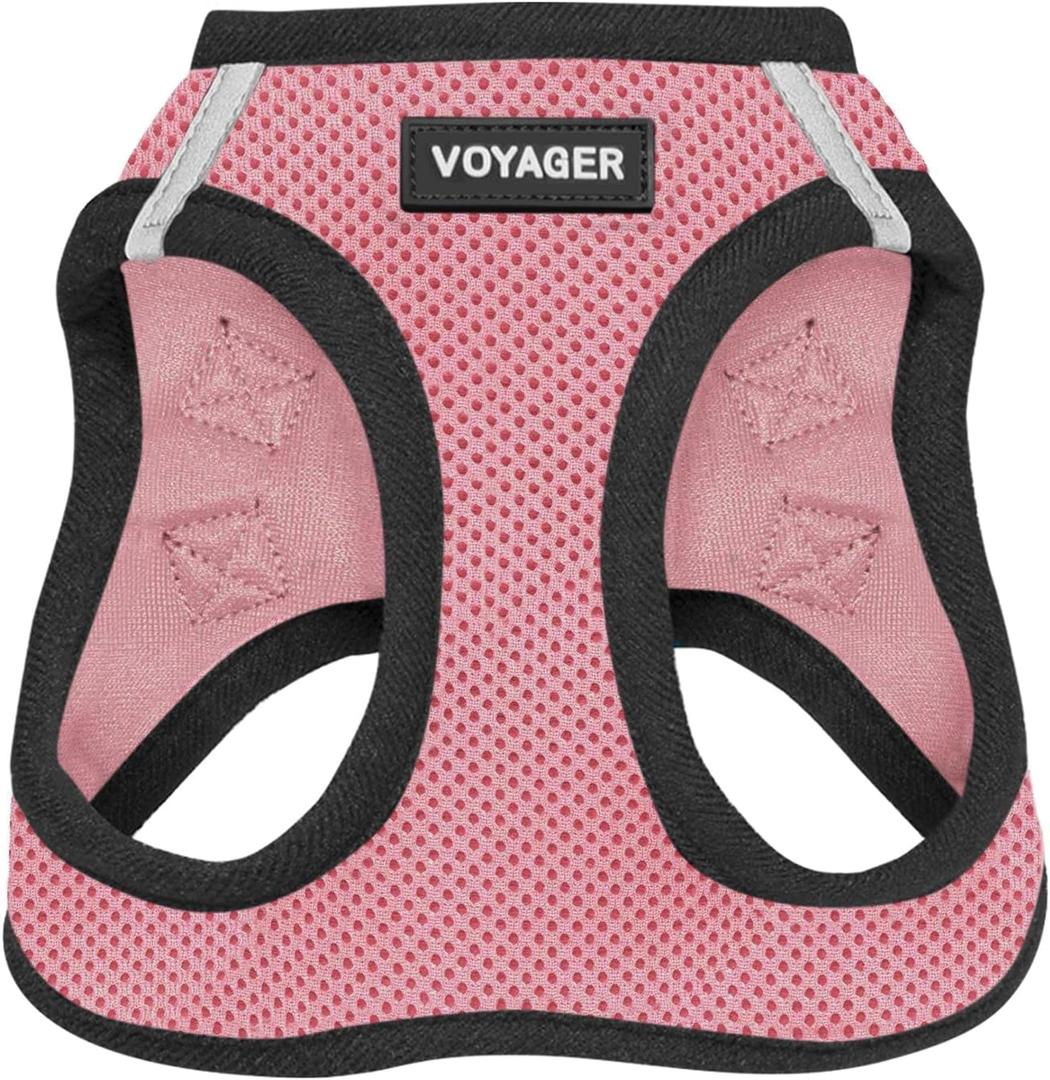 Best Pet Supplies Voyager Step-in Air Harness - All Weather Mesh, Reflective, No Pull Harness for Dogs, Cats - Secure with Hook & Loop Fastener, Buckle, Double D-Rings - Pink/Black Trim, XXXS (XXXS (Chest: 11 - 12"))