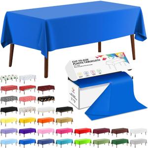 CXPSINC 54 Inch X 300 Feet Plastic Table Cover Roll Disposable Tablecloth with Slide Cutter for All Type/Shape Tables | Picnic, Party, Banquet, Birthdays, Weddings (Blue, 300 Feet)