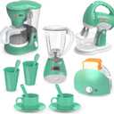Play Kitchen Toys, Pretend Play Kitchen Appliances Toy Set with Coffee Maker, Mixer, Toaster with Realistic Lights& Sounds, Birthday Gift for Kids Ages 3-5 4-6 6-8 (Green)
