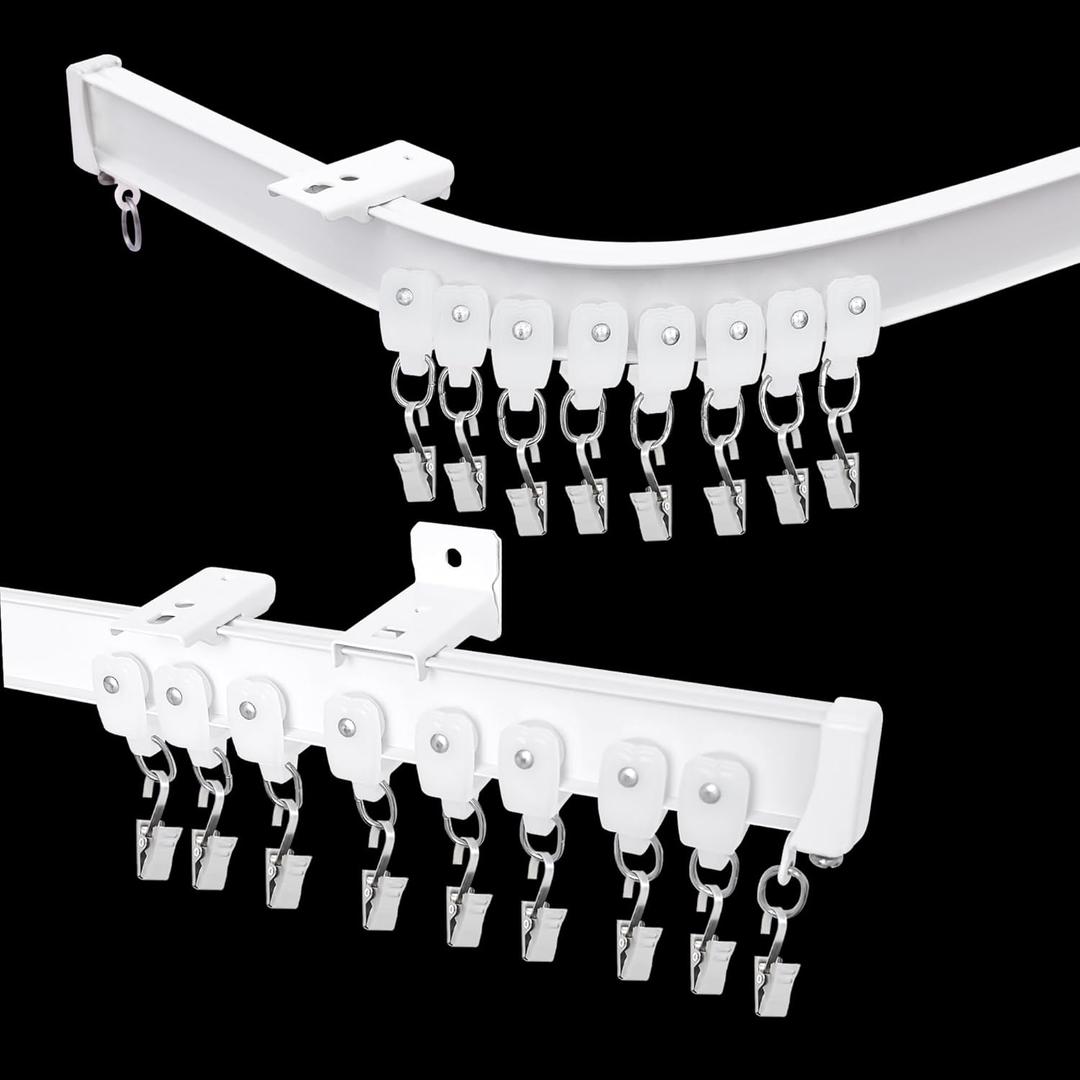 Flexible Bendable Ceiling Curtain Track, Room Divider Curtain Rod Tracks Ceiling or Wall Mount with Clips, Heavy-Duty Divider Curtains Rails for Living Room Shower Privacy RV, White 18 FT