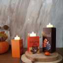 2 x BlcTec Fall Decorations for Home 3 PCS Wood Candle Holders with LED Tea Lights & 3D Carving Craft, Rustic Candle Centerpieces for Home, Table, Office, Tiered Tray Fall Decor Thanksgiving Decorations