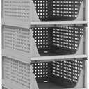 Pinkpum 5 Pack Folding Closet Organizers Storage Box, Stackable Plastic Drawer Basket for Clothing, Stackable Storage Bins Shelf Storage Container for Closet Wardrobe Bedroom Bathroom Office (Grey)