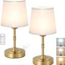 Vintage Gold Cordless Table Lamp with Remote and Touch Control, Wireless Small Led Battery Powered Rechargeable Portable Table Light, Dimmable 3 Color Mini Desk Lamp for Home Patio, 2Pack