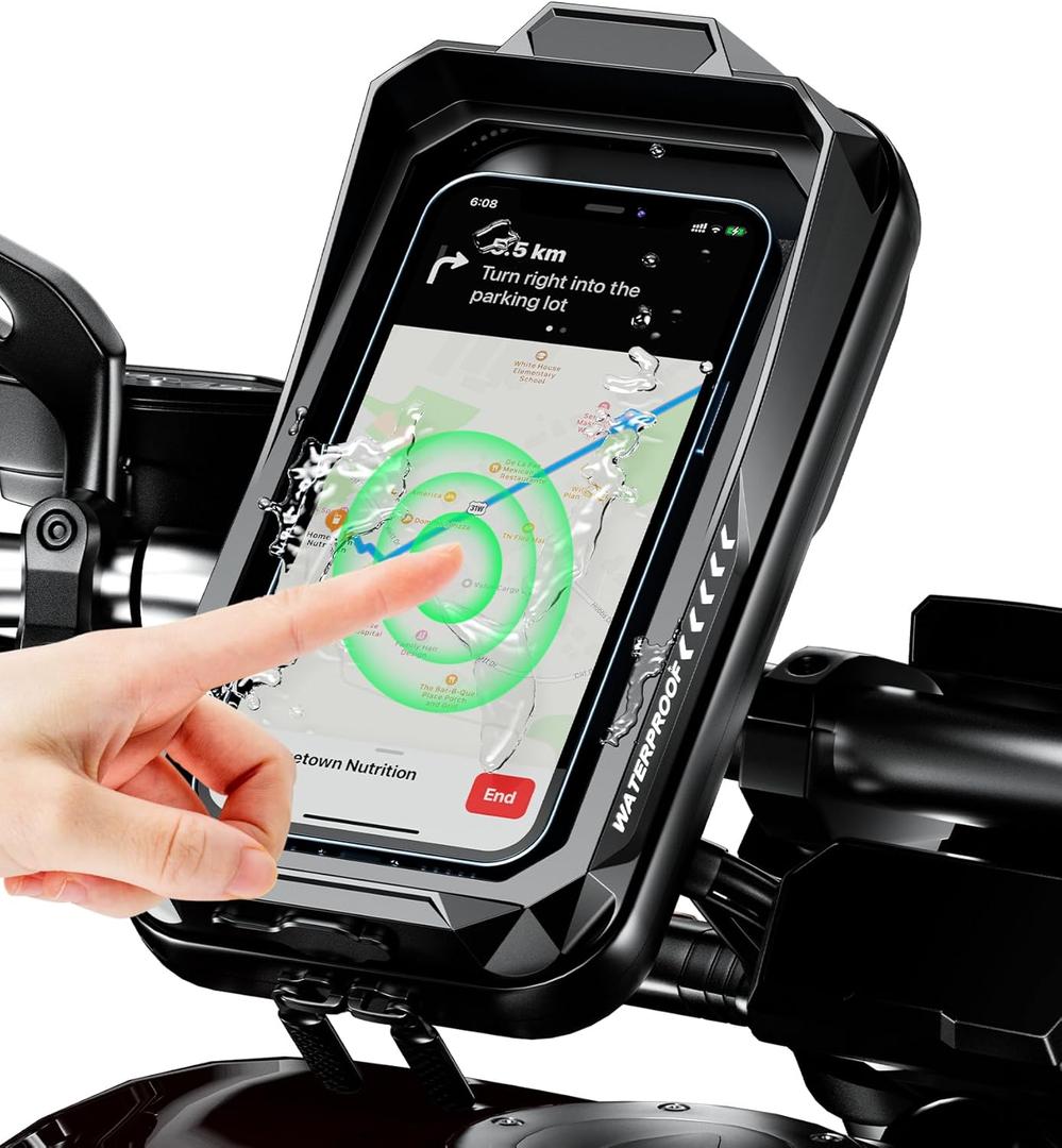 Kewig Bike Phone Mount Waterproof, Bicycle Phone Mount Holder Pouch with Sun Visor & Touch-Screen, Handlebar Phone Mount with 360 Rotation Bike Phone Holder Suitable for 4.0'' - 6.7'' Cellphones