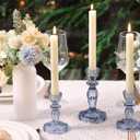Blue Candlestick Holders Set of 6, Taper Candle Holders, 4.3" H & 6.3" H Glass Candle Holder for Candlesticks & Pillar Candles, Candle Holder for Table Centerpieces and Wedding Decor