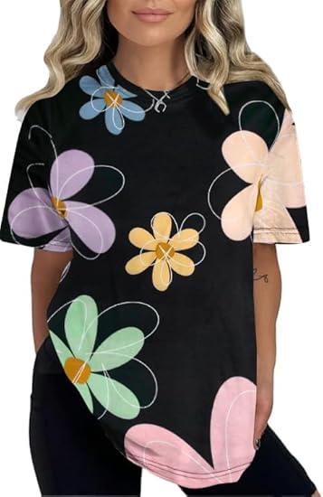 Daisy Shirts Womens Flower Shirt Wildflowers Graphic Tee Floral Print Tshirts Botanical Tee Tshirt Round Neck Casual Blouses, Size M, Black