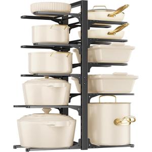MUDEELA 10Tier Pots and Pans Organizer under Cabinet, 23.62" Height Heavy Duty Pot and Pan Organizer Kitchen Cabinet Organization and Storage, Adjustable Pot Rack for Frying Pan, Cast Iron Skillet