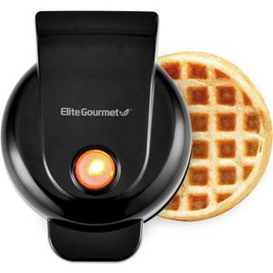 Elite Gourmet EWM013B Electric Nonstick Mini Waffle Maker with 5-inch cooking surface, Belgian Waffles, Compact Design, Hash Browns, Keto, Snacks, Sandwich, Eggs, Easy to Clean, Black