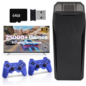 Wireless Retro Game, 25000+ Games Built-in, 4K HDMI Output, 9 Emulators, Dual 2.4GHz Wireless Game