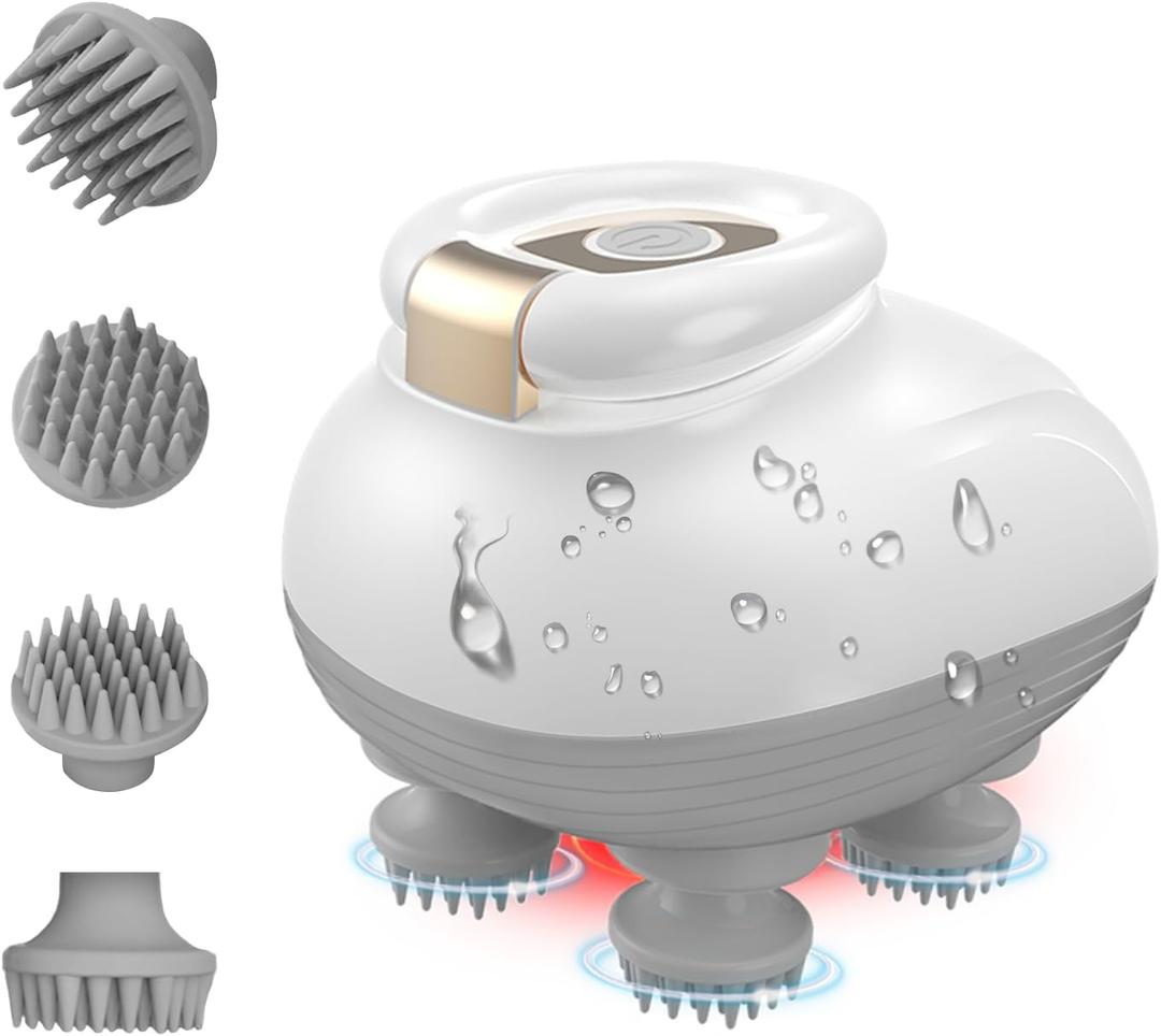 TISSCARE Electric Scalp Massager, Cordless Head Massager Scalp for Hair Growth and Stress Relax, 3 Speed Modes, Waterproof Handheld Portable Head Scratcher for Pet Dog Cat Massage, Gift for Women Men (White)