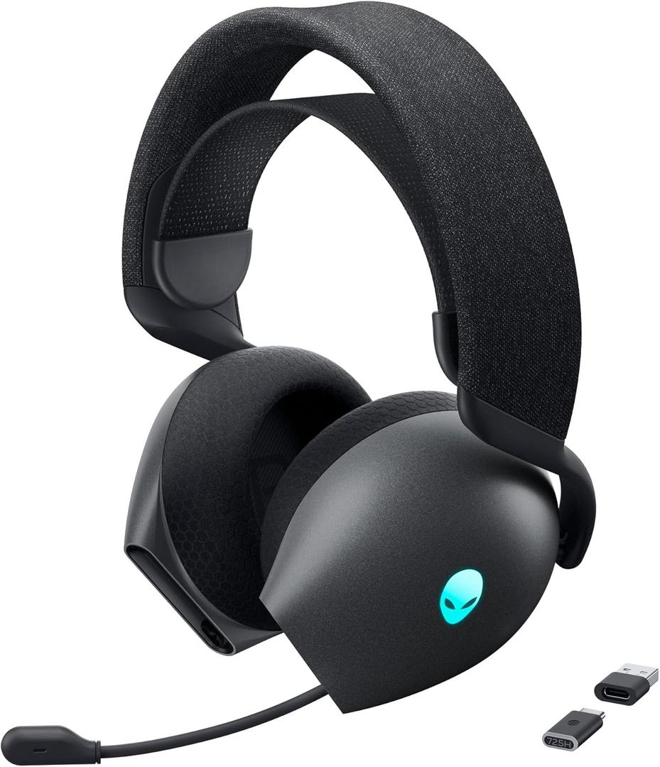 Alienware Tri-Mode Wireless Gaming Headset AW725H - Wired/Wireless, Bluetooth 5.3, Audio Output - 20 Hz, Mini-Phone (3.5mm), Battery Talk Time Up to 55 Hrs (Bluetooth), Dark Side of The Moon