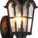 Outdoor Wall Light Fixtures Wall Mounted, Exterior Waterproof Porch Lights Lanterns, Outside Sconces with Water Ripple Glass for House Front Door Garage, Retro Vintage Style, 1 Pack (Black)