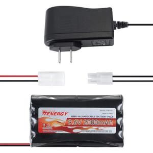 Tenergy NiMH Battery Pack 9.6V RC Battery, High Capacity 2000mAh Rechargeable Flat Battery w/Standard Tamiya Connector + 9.6V NiMH/NiCd Hobby Battery Charger w/Standard Tamiya Connector