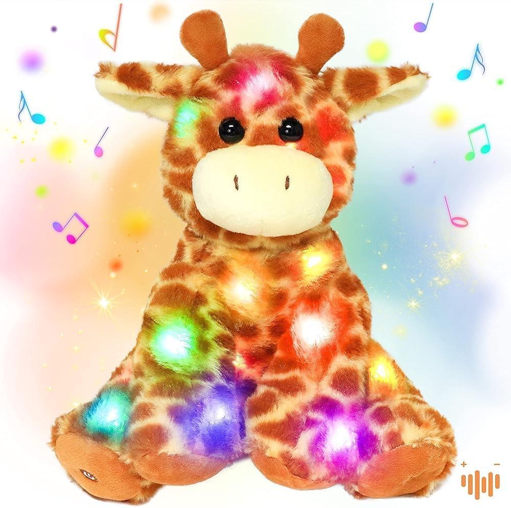 Hopearl LED Musical Stuffed Giraffe Lighting Up Singing Plush Toy Adjustable Volume Lullaby Animated Soothe Birthday Festival for Kids Toddlers Boys Girls, Orange, 11''