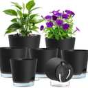 Meowell Self Watering Pots Set of 7 Assorted Size 4" to 8" Indoor Plant Pots with Drainage Holes and Clear Reservoir for Visible Water Level, Plastic Wicking Planter for House Plants & Flower, Black